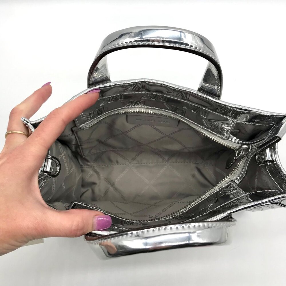 Michael Kors Silver Small East West Gigi Messenger Tote - Picture 12 of 12